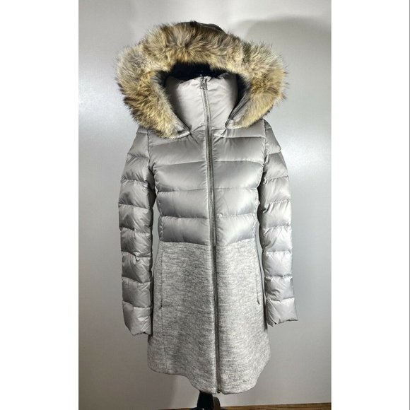 Soia & Kyo Valery-C Mixed Media Coat, Light Grey-Coyote Fur Ruff, Women's Size S - Picture 3 of 9